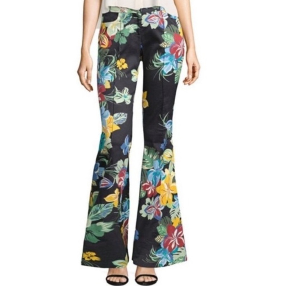 Alexis Calipso Black Kamilla Floral Print Mid Rise Cotton Flare Pants Small T1